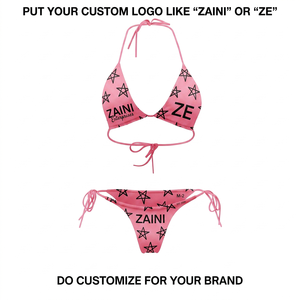 Bikini de Poliéster Premium de 190 GSM, Suave y Elástico, Color Rosa, Triangular, con Lazos Laterales, Logotipo Personalizado, Cintura Alta, Escote Pronunciado, Antibacteriano, para Playa - Product Image 1