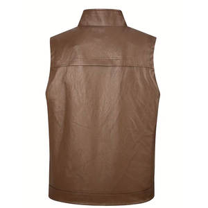Gilet en cuir véritable pour homme, style motard, coupe ajustée, fermeture éclair, gilet décontracté et tendance pour la conduite en extérieur, les voyages et la vente en gros - Product Image 2