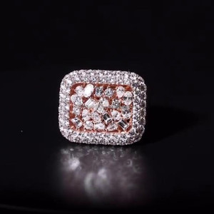 Hip Hop Rectangle Ring Moissanite Diamond Rose Gold Plated Fashion Jewelry For Unisex Wear - Product Image 4