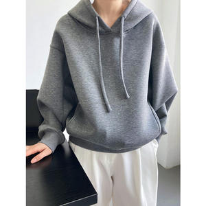 Sweat à capuche ample à épaules tombantes, logo personnalisé, polaire d'hiver, luxe, blanc, livraison gratuite, femme - Product Image 4