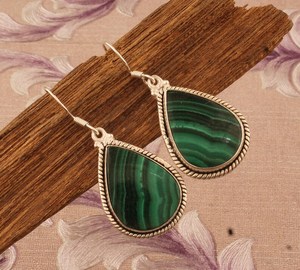Pendientes Colgantes de Malaquita Hechos a Mano, Plata de Ley, Piedra Preciosa Verde Natural, Joyería Boho, Regalo de Moda para Mujer - Product Image 2