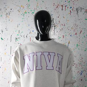 NIVA ASH GREY <b>Mock</b> <b>Neck</b> Sweatshirt 100% WHITE Applique Embroidery wide <b>neck</b> Sweatshirt Finer Threads - Product Image 4