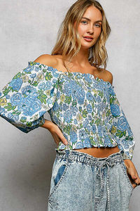 POL Floral Print Off-Shoulder Smocked Blouse - Product Image 5