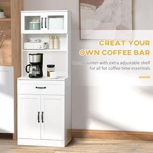 Moderno Dispensa da Cucina a 4 Ante Indipendente, 161 cm, in Legno Bianco, con Buffet, Credenza, Bar Caffè e Ripiani Regolabili - Product Image 4