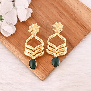 Pendientes Colgantes de Latón Chapado en Oro con Gema Hidroelástica Verde de Diseño Floral, Joyería de Moda Hecha a Mano para Mujer con Engaste de Bisel - Product Image 4