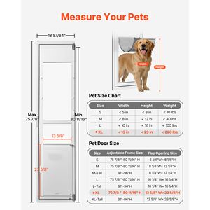 Puerta para Perros con Altura Ajustable para Puertas Corredizas de Vidrio de 75 7/8" a 80 11/16", Marco de Aleación de Aluminio, Cierre de Solapa, Extra Grande para Puertas Corredizas - Product Image 2