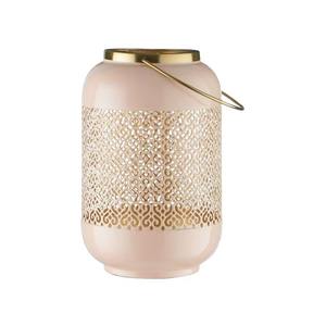 Factory Wholesale Round <b>Large</b> Metal Iron <b>Lantern</b> With Handle Bottom Design Pink Gold Finish for Home Gates Decor Candle Usage - Product Image 3