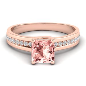 Bague REYES de qualité supérieure avec pierre précieuse Morganite taille princesse de 1,25 carat, élégante en or rose 14 carats avec diamants, bijoux fins pour mariage ou promesse - Product Image 1