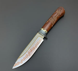 Customizable Hand-<b>Carved</b> Imported Sand Iron Wood Grain Gold-Clad Copper Damascus Collectible Stainless Steel Camping <b>Knife</b> - Product Image 2