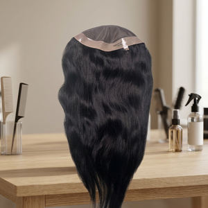 Mono Base Human Hair Toupee Remy Indian Hair Straight Center Part 130% Density Bleached Knots Lace Topper for Women - Product Image 5