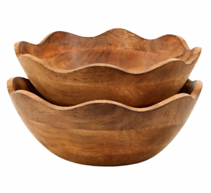 Acacia Wood Serving <b>Bowl</b> with Scalloped Edge, <b>Large</b> Decorative for Kitchen Table, Natural Handcrafted Wood <b>Bowl</b> from Vietnam - Product Image 3