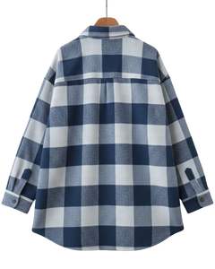 Chemise-veste en flanelle à carreaux bleus et blancs pour homme, manches longues, boutonnée, chaude, coupe décontractée et tissu doux - Product Image 4