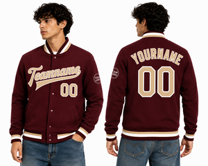 SINEWY SPORTS <b>Men's</b> Maroon Varsity <b>Jacket</b> Custom Name Number Preppy Style Button Front College Baseball Team <b>Jacket</b> - Product Image 4