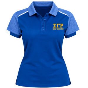 Polo Azul Rey de Manga Corta con Diseño de Hombros en Contraste, Logotipo Bordado con Letras Griegas en el Pecho, Cierre de Botones, Ropa Deportiva Casual - Product Image 3