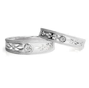 925 Sterling <b>Silver</b> <b>Silver</b> Floral <b>Couple</b> <b>Rings</b> - Product Image 1
