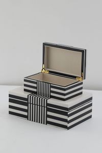 Best Quality Modern Mdf Resin Round Fabric Storage Ottoman Black White Striped Living Room Decorative Box - Product Image 4