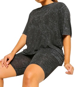 Ensembles pour femmes 2 pièces ensemble femmes lavé à l'acide t-shirts meilleure qualité hommes vêtements Streetwear logo personnalisé impression 2026 HI - Product Image 1