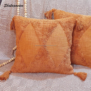 Funda de almohada Bohemia con borla para sala de estar, hecha a mano, de algodón, personalizada, rosa, 45x45 - Product Image 3