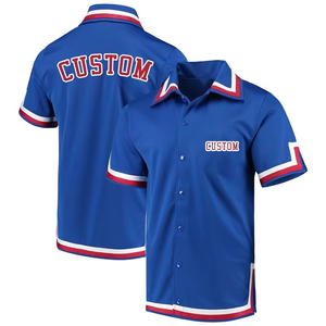 Camiseta Deportiva Personalizada de Béisbol Azul Transpirable para Hombre, Sin Mangas, con Botones, Ribete Rojo y Blanco, Logotipo de Animal/Letra Serigrafiado - Product Image 2