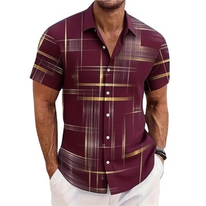 Camisa a rayas geométricas de 15 colores, camisa con botones para hombre, Manga corta hawaiana, vacaciones al aire libre, camisa con solapa de moda callejera - Product Image 2