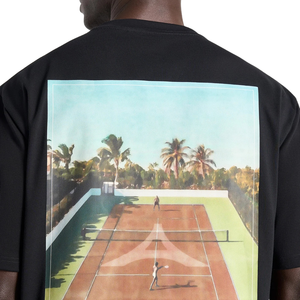 T-shirt homme col rond manches courtes avec motif court de tennis et raquette imprimé sur la poitrine, coupe décontractée, vente en gros, personnalisable, OEM, en coton - Product Image 4