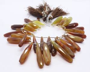 Cuentas de Calcedonia Natural AAA Marrón y Amarilla, Facetadas, en Forma de Lágrima Larga, Tipo Briolette, Gema de Calcedonia Facetada - Product Image 3