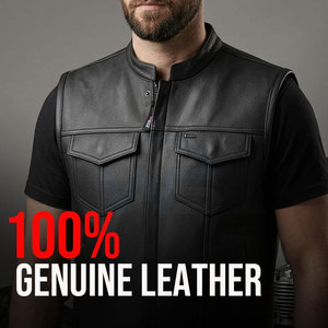 Chaleco de Cuero Estilo Clásico Casual para Hombre, Sin Mangas, con Cierre, Transpirable, Versátil, para Motociclismo, Trabajo y Actividades al Aire Libre - Product Image 5