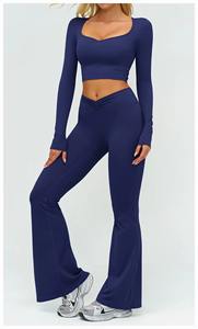 Ensemble de yoga et de course 2 pièces personnalisé pour femmes, soutien-gorge de sport respirant uni et leggings de compression taille haute effet push-up - Product Image 3