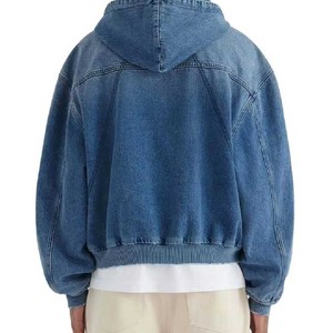 เสื้อฮู้ดยีนส์ผู้ชายแบบซิป ทรงโอเวอร์ไซส์ สีพื้น ดีไซน์กระเป๋าเสื้อ สวมใส่สบาย ระบายอากาศได้ดี เหมาะสำหรับฤดูหนาว - Product Image 2