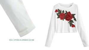 T-shirt manches longues pour filles, vêtements hip-hop ajusté et sexy, style occidental, tenue hip-hop, respirant, haut court avec appliques brodées, offre spéciale - Product Image 6