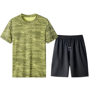 Ensemble T-shirt et short pour homme en coton 100% à séchage rapide, taille plus, manches courtes, col rond, pour l'été - Product Image 1