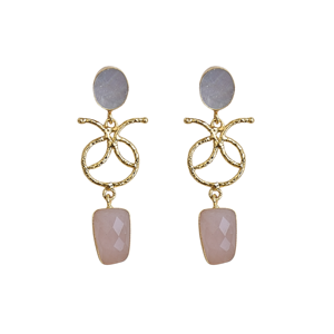 Boucles d'oreilles artisanales en laiton, quartz rose et calcédoine, plaquées or, légères, en pierre naturelle, bijoux pendantes, vente en gros - Product Image 1