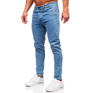 Pantalones Vaqueros de Mezclilla para Hombre, Material de Algodón, Corte Ajustado, Elásticos, Casuales, Azules, Venta al por Mayor, Logotipo Personalizado, Servicio OEM, Ropa Masculina de Verano - Product Image 1