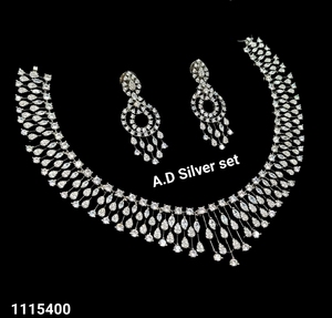 Silver Plated Geometric Crystal Necklace Earring <b>Set</b> Women's Wedding Jewelry Classic Style Rhinestone High Quality - Product Image 1