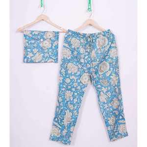 Conjunto de Pijama para Mujer, Estampado Azul, Cintura Elástica, Manga Larga, 100% Algodón Satinado, Transpirable, Diseño Jardín Rosa Otoñal - Product Image 2