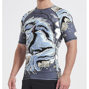 Mens <b>Compression</b> Breathable Polyester/Nylon Rash Guard Short Sleeve Quick Dry UV Protection Swim Surf <b>Shirt</b> OEM Seamless - Product Image 2