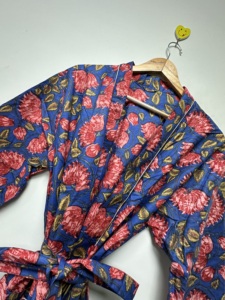 Wholesale Summer Spring Floral Cotton Bohemian Kimono Robe Hand Block Print Women Bridal Lounge Wear Wedding Ready Best Quality - Product Image 5