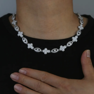 Collar de Cadena con Eslabones de Plata de Ley 925 con Cruz, Flor y Moissanita, Diseño de Ojo Turco Religioso - Joyería de Moda para Mujer, Regalo Ideal - Product Image 1