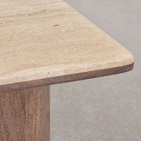 Table basse rectangulaire Vandana Hexa Astra 110x70 cm en travertin et bois d'acacia Casilda