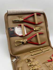 Kit de Herramientas para Extensiones de Cabello con Microperlas Rojas y Doradas, Alicates Multifuncionales Personalizables de Acero Inoxidable, Pinzas para Cabello, Cuchilla, Aguja de Coser - Product Image 5