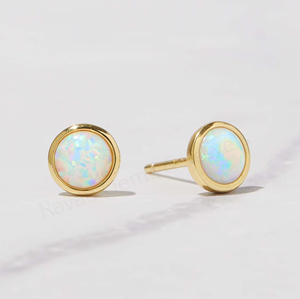 Natural Ethiopian Opal Handmade 18K Gold Plated 925 <b>Silver</b> 6mm Round Bezel <b>Set</b> Designer <b>Stud</b> <b>Earrings</b> Fine Jewelry Gift Women's - Product Image 2