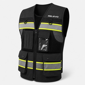 Gilet de sécurité noir réfléchissant haute visibilité en maille pour travaux de construction avec plusieurs poches et sangles réglables - Product Image 6