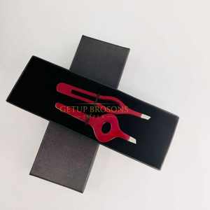 Pince à épiler en acier inoxydable rouge foncé de haute qualité, pointe fine, logo personnalisé, outils de beauté durables, légers et de précision - Product Image 5