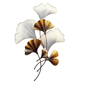 Wholesale 3D Metal <b>Wall</b> Art <b>Leaf</b> Decoration Luxury Golden <b>Wall</b> Hanging Ginkgo Biloba Sculpture for Living Room Home <b>Decor</b> - Product Image 1