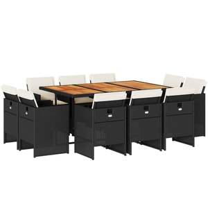 Juego de 10 Muebles de Jardín de Ratán Sintético Negro, Mesa de 65 Pulgadas de Largo - Product Image 2