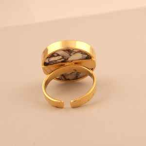 Anillo de turquesa azul cobrizo hecho a mano, ajustable, de plata de ley 925, chapado en oro de 14 quilates, joyería bohemia con piedras preciosas para mujer - Product Image 4