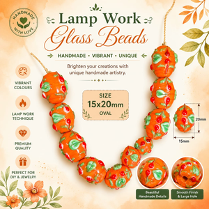 Cuentas de Vidrio Artesanales Exclusivas, Color Naranja Brillante, Ovaladas, 15x20mm |   Colección de Cuentas de Vidrio Florales Hechas a Mano para Joyería - Product Image 6