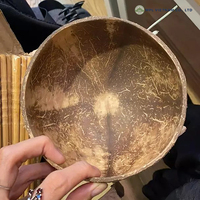 Bol en coquille de noix de coco fait main, vaisselle écologique avec cuillère pour soupe, riz et nouilles, vente en gros pour la vente au détail, origine Vietnam