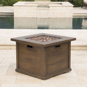 Brasero à gaz carré pour patio extérieur 24 H x 32 L en MgO, 40 000 BTU, marron avec réservoir à motif bois intégré - Product Image 1