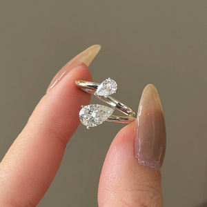 2 Stone Pear Cut Zircon Diamond Trendy Toi Et Moi Style Open Engagement Ring 925 Sterling Silver Wedding Anniversary Party <b>Gift</b> - Product Image 2